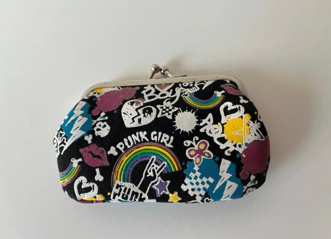 Kleine portemonnee met print – punk/retro stijl, Ophalen