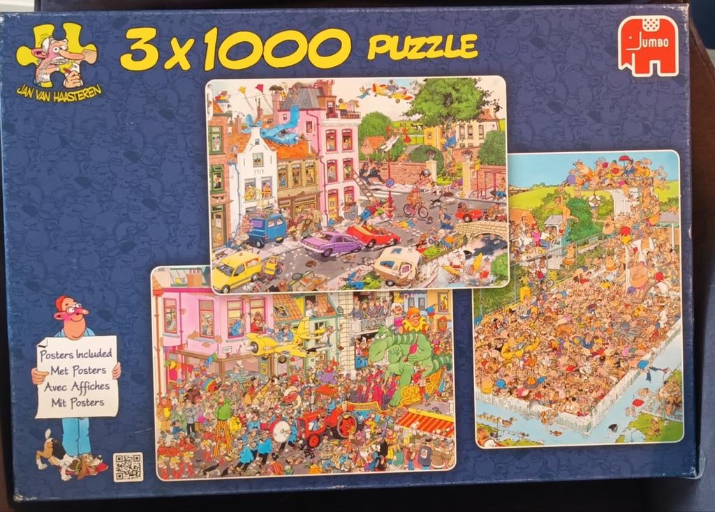 Jan van Haasteren 3x1000 Stukjes Puzzel Jumbo, Ophalen, Meer dan 1500 stukjes, Gebruikt, Legpuzzel