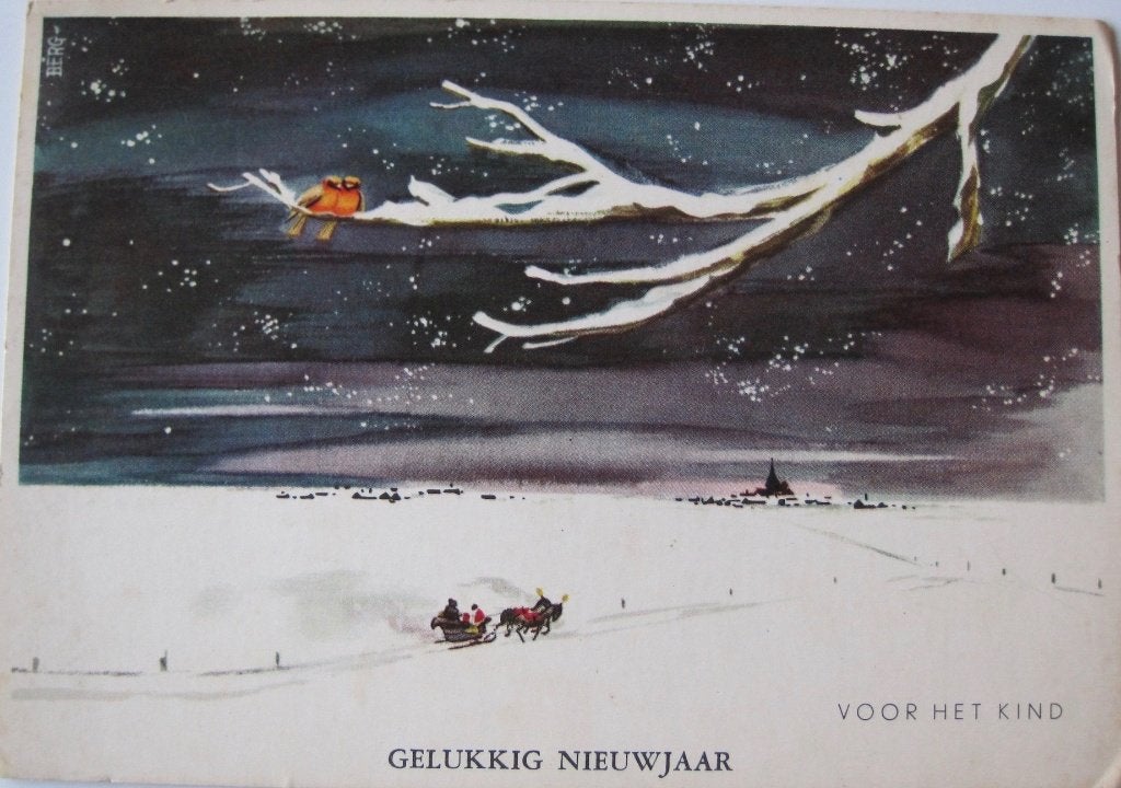 voor het kind - arreslee in de sneeuw met vogels op een tak, Verzenden, 1960 tot 1980, Gelopen, Overige thema's