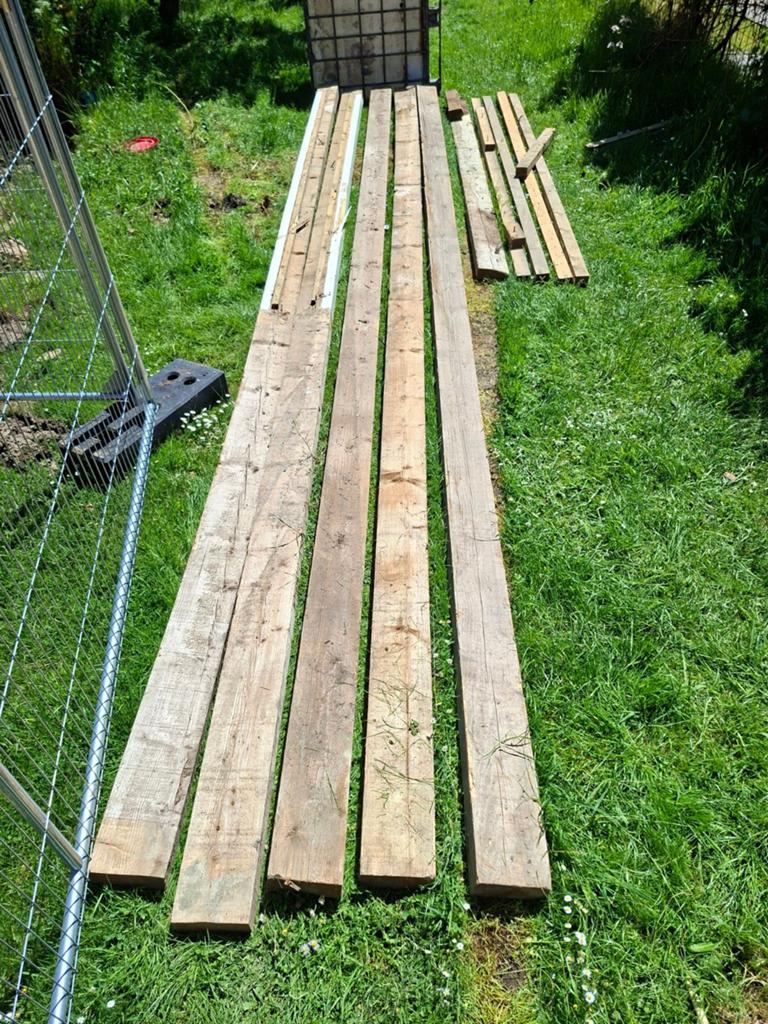 5x 6.5m lange dakbalken / spoorbielzen - Gebruikt, Doe-het-zelf en Verbouw, Hout en Planken, Ophalen, Gebruikt, Balk, Overige houtsoorten