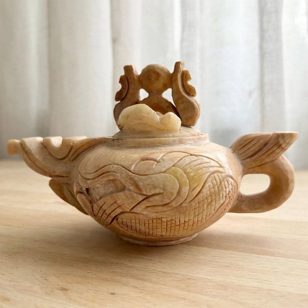 Vintage Chinese Speksteen Theepot, Ophalen of Verzenden