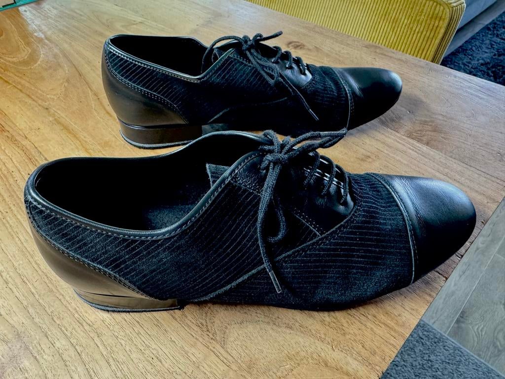 Heren ballroom schoenen - Zwart leer/ribstof - Maat 10, Sport en Fitness, Dansen, Ophalen of Verzenden, Gebruikt, Schoenen
