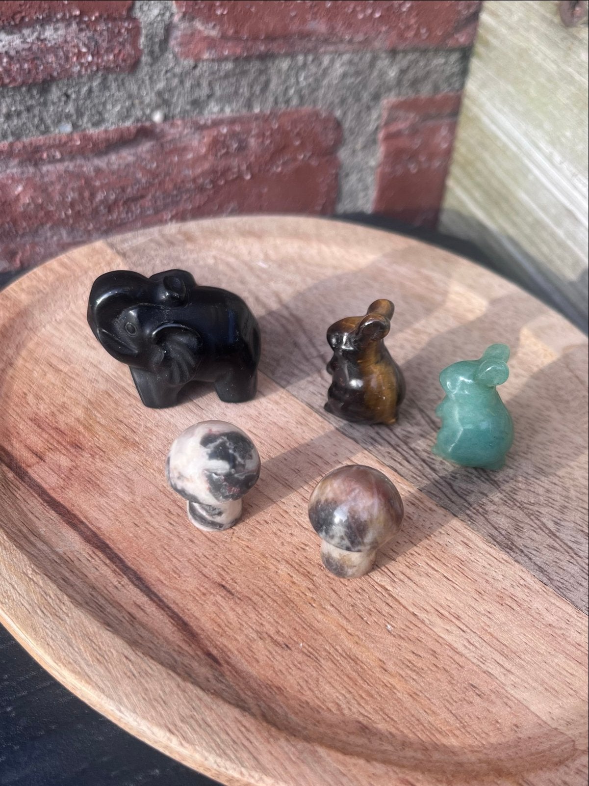 Set van 5 kristallen beeldjes: olifant, konijnen, paddenstoe, Ophalen of Verzenden, Zo goed als nieuw