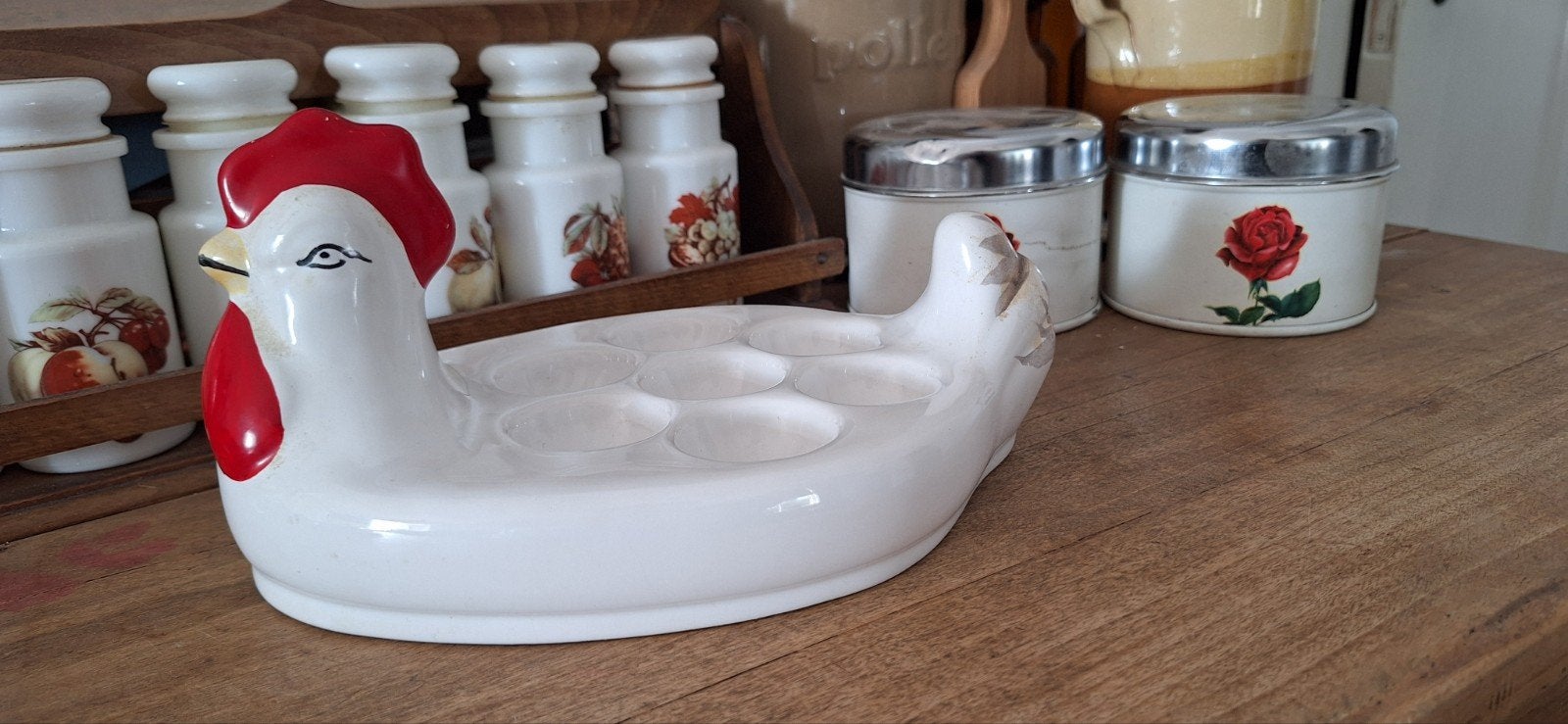 Vintage eierhouder in de vorm van een kip keramiek, Huis en Inrichting, Overige typen, Ophalen of Verzenden, Zo goed als nieuw