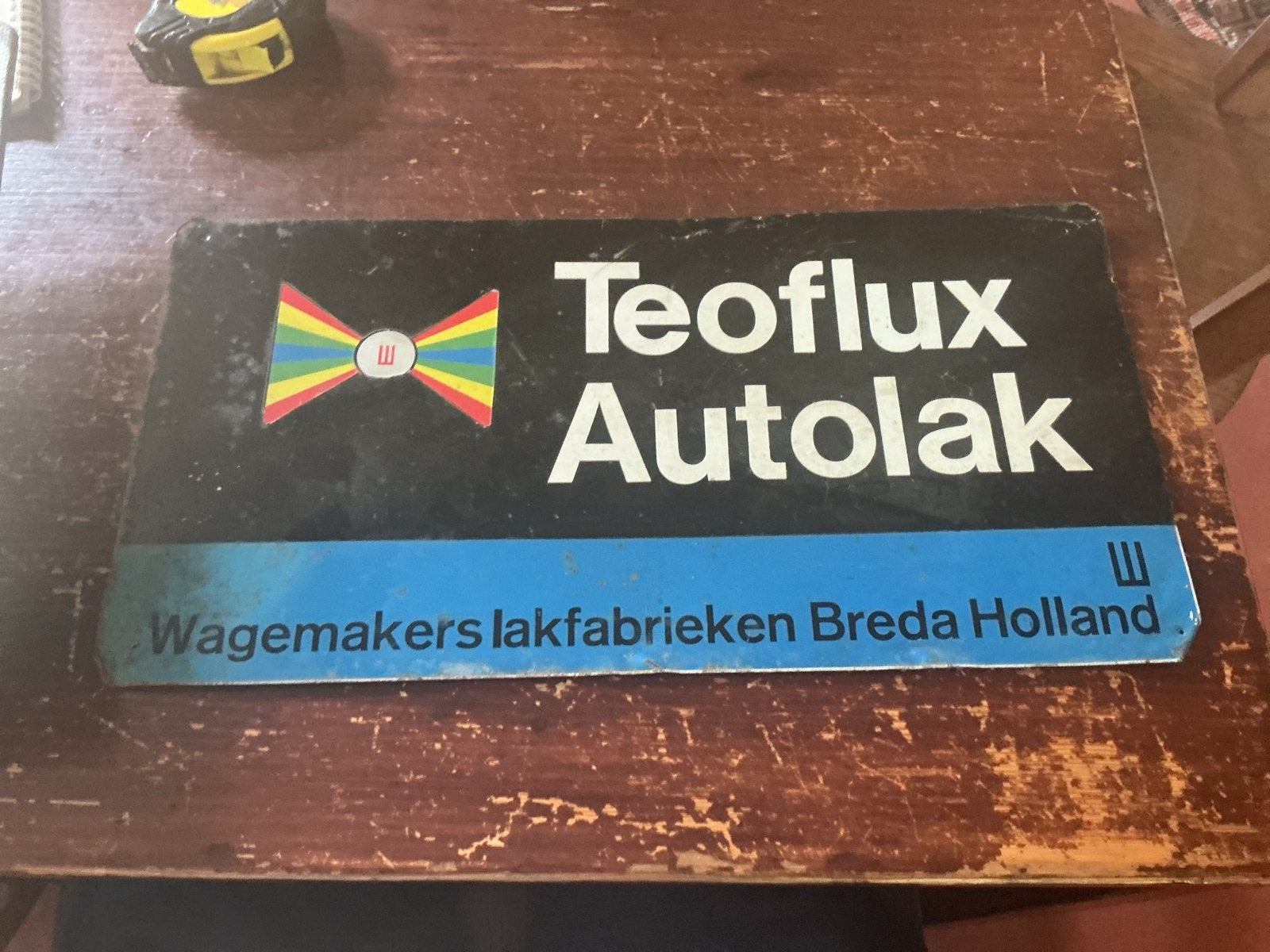 Vintage Teoflux Autolak Emaille Reclamebord - Wagemakers Bre, Ophalen of Verzenden, Gebruikt