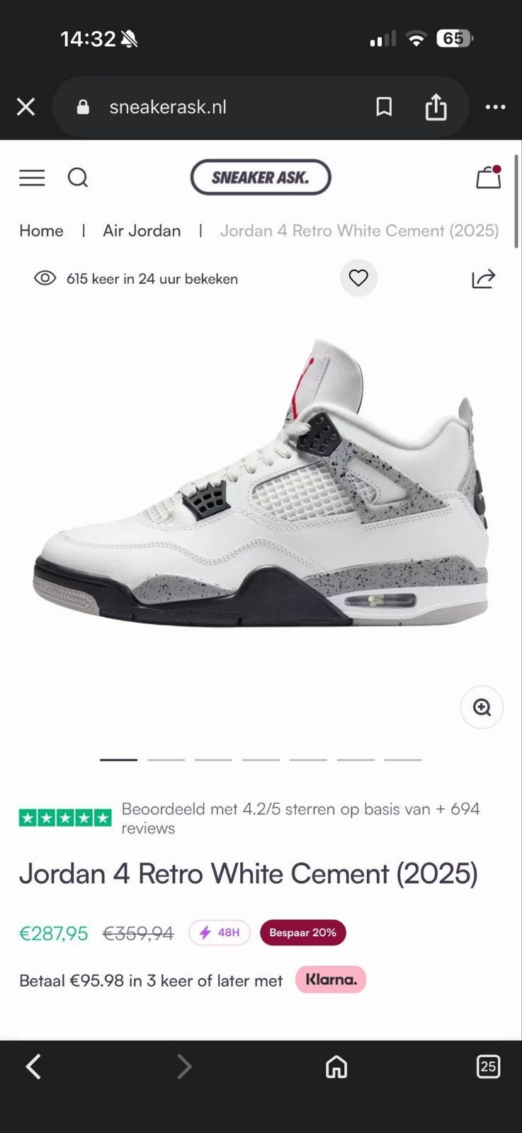 Nike jordan 4 retro, Ophalen of Verzenden, Zo goed als nieuw, Sneakers of Gympen