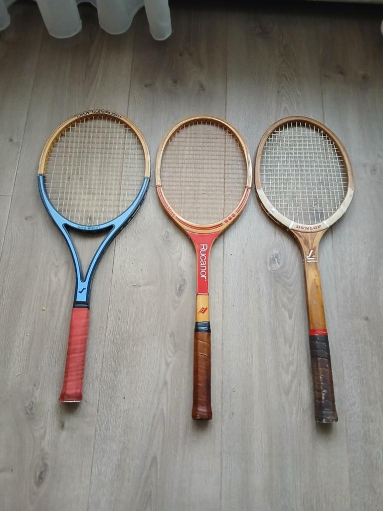 3 vintage houten tennisrackets (Rucanor,Dunlop,Snauweart), Sport en Fitness, Tennis, Ophalen of Verzenden, Gebruikt, Racket, Dunlop