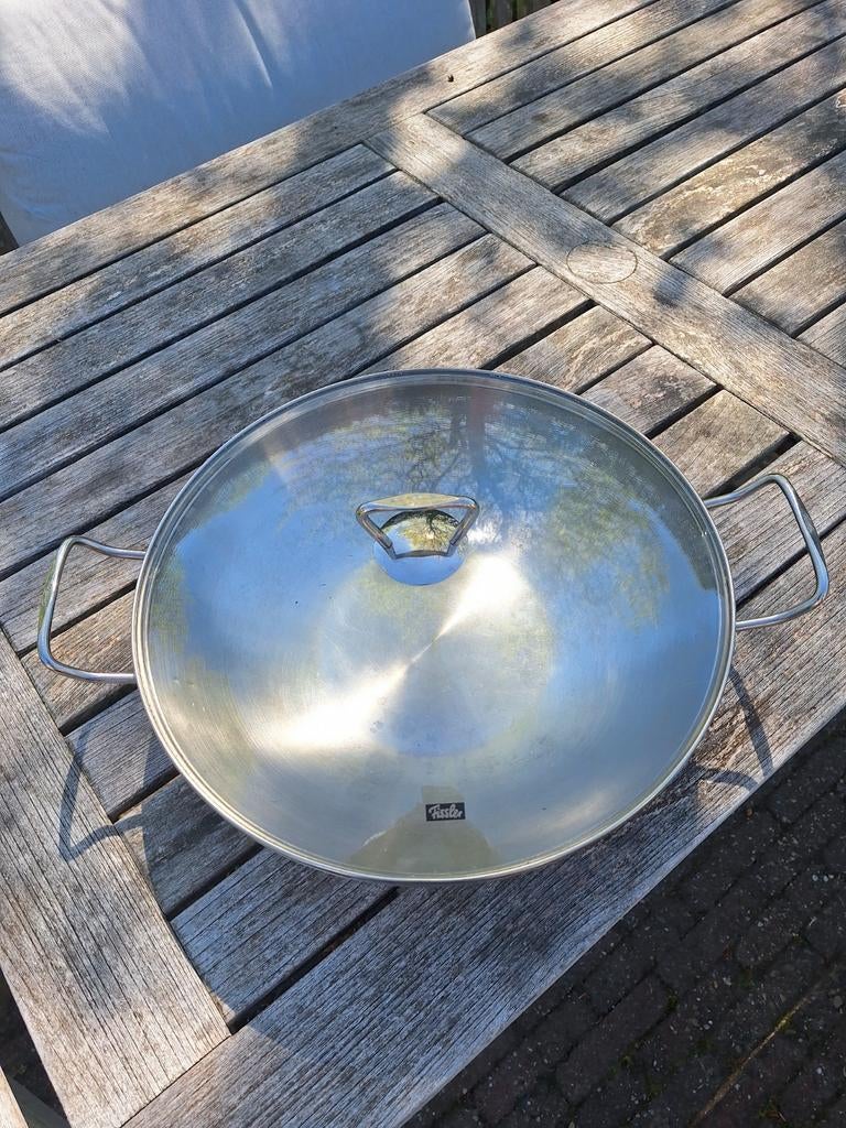 Fissler wokpan met Glazen Deksel - Roestvrij Staal, Ophalen, Zilver, Metaal, Overige merken