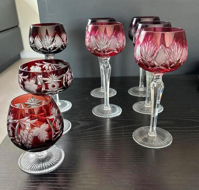 Vintage Boheems kristallen glazen, Antiek en Kunst, Antiek | Glas en Kristal, Ophalen of Verzenden