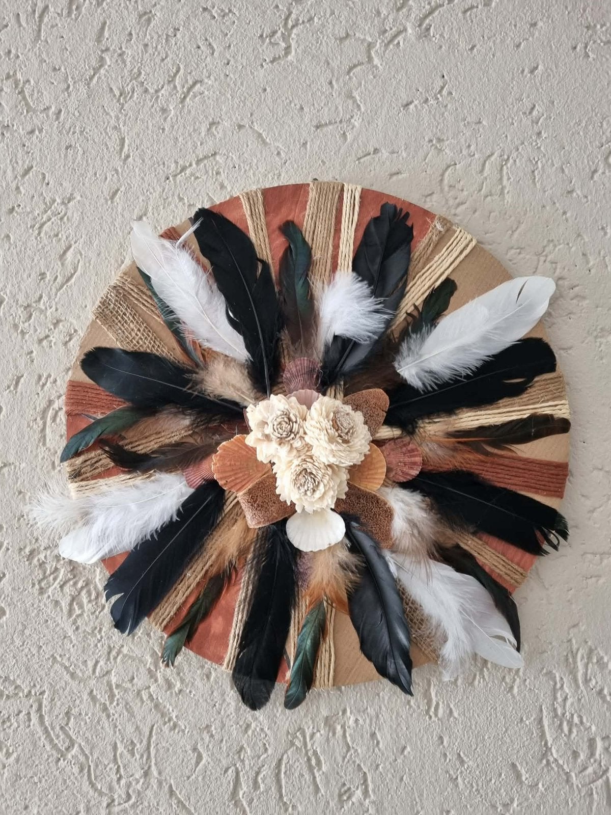 Nieuw! Unieke ronde handgemaakte wanddeco(40cm doorsnee), Boho, Ophalen of Verzenden, Nieuw