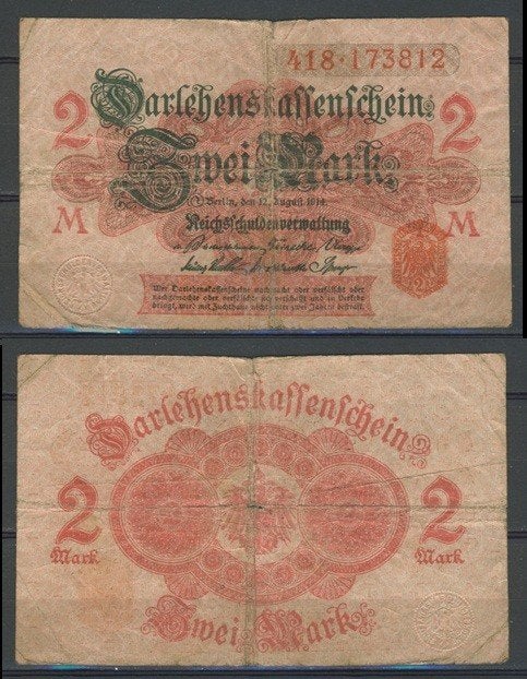 Berlin 2 Mark 1914 Darlehenskassenschein 406 Biljet c-397a, Ophalen of Verzenden, Duitsland, Los biljet