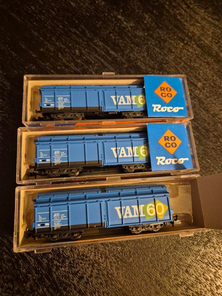 3x Roco N-spoor VAM 60 jaar 25163 blauwe wagons, Gelijkstroom of Wisselstroom, Wagon, Ophalen of Verzenden, Zo goed als nieuw