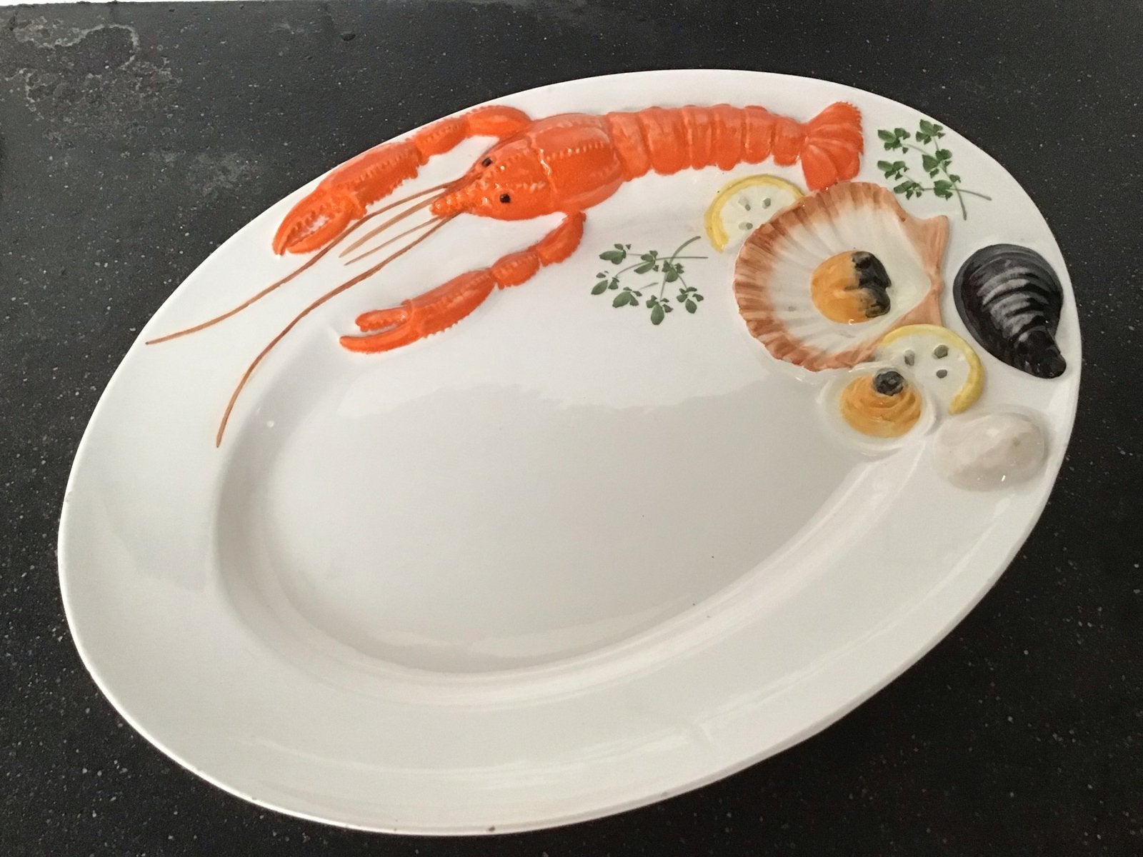 Grote vintage Fruit de Mer Visschotel Kreeft Schotel/ bord, Gebruikt, Overige merken, Keramiek, Ophalen of Verzenden
