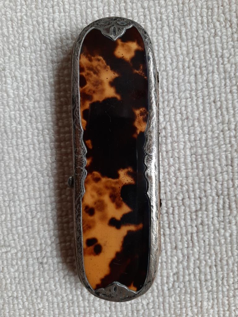 Antieke tandenstoker etui, schildpad en zilver, Ophalen of Verzenden, Zilver