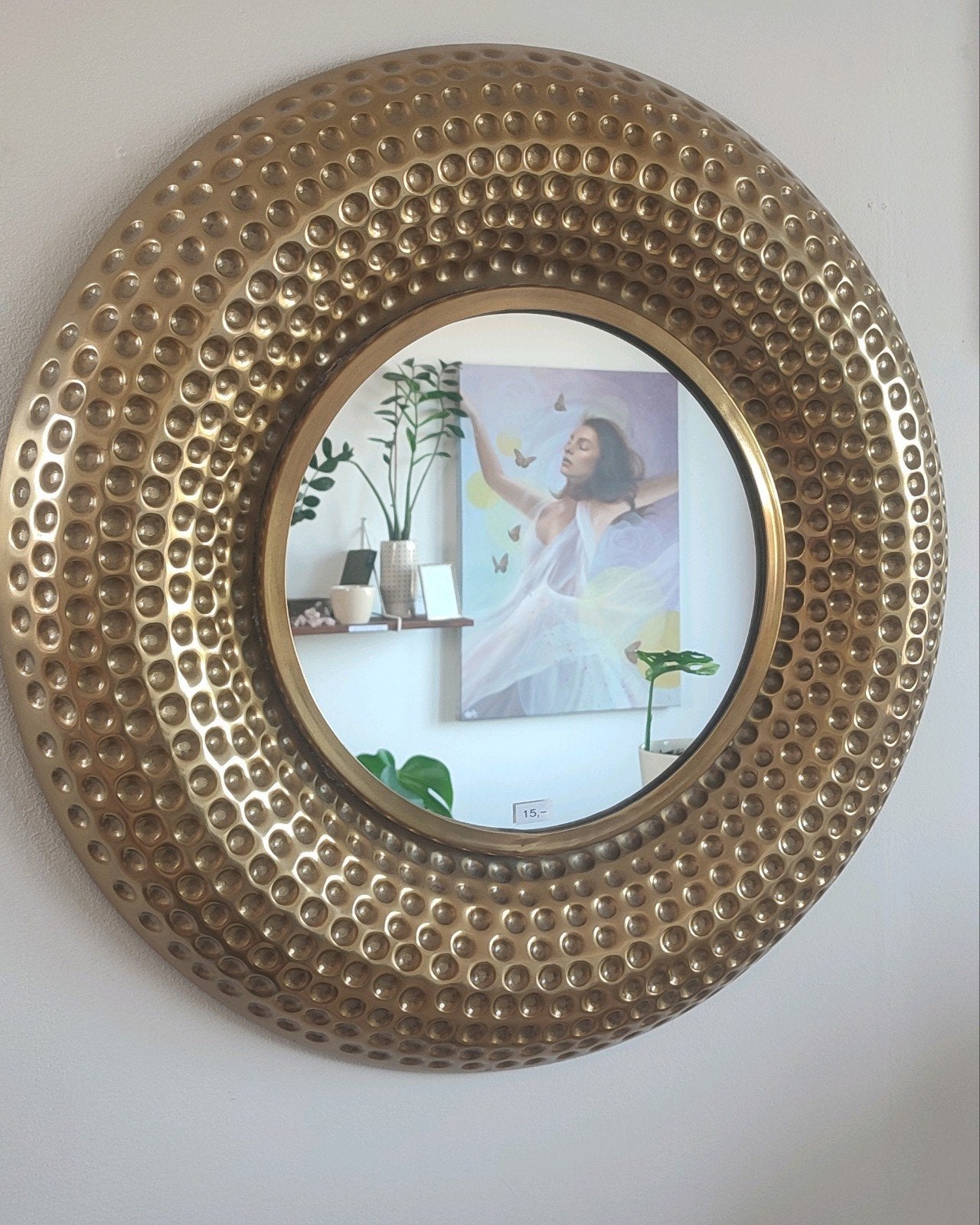 Spiegel rond goud, Huis en Inrichting, Woonaccessoires | Spiegels, Ophalen, Rond, Zo goed als nieuw, Minder dan 100 cm