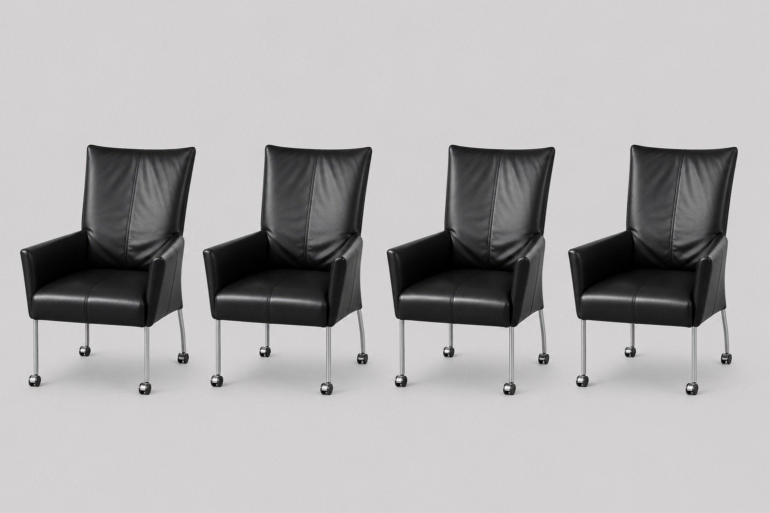 Hvs design eetkamerstoelen leer zwart op wielen goedkoop, Huis en Inrichting, Stoelen, Ophalen, Gebruikt, Zwart, Vier