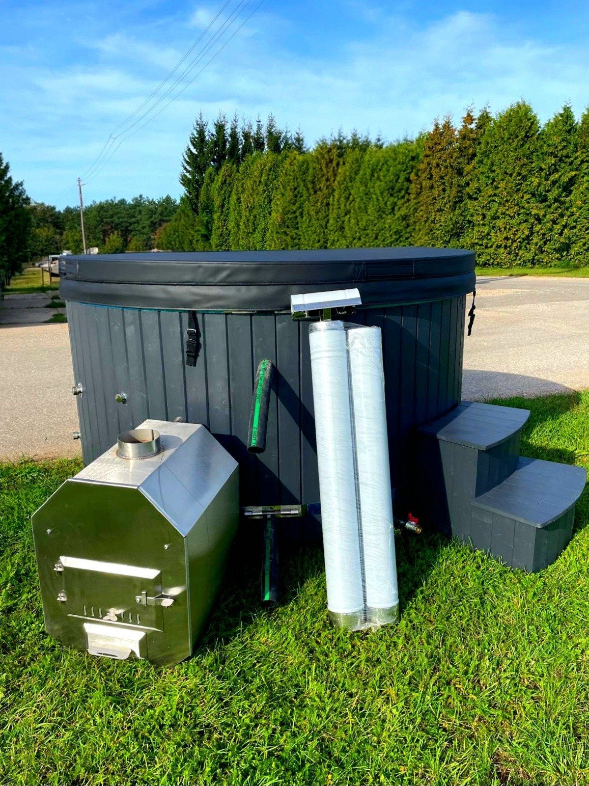 Wellness Hottub 200cm | Buiten Jacuzzi | Externe Kachel & Bu, Ophalen of Verzenden, Nieuw, Metaal, Containerberging