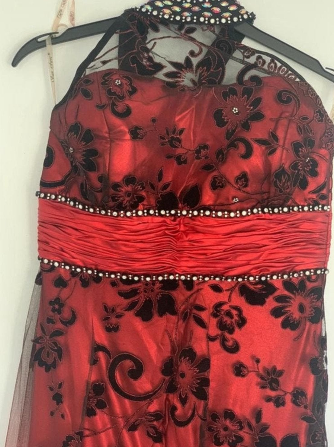 Prachtige Galajurk Maat 34/36 Rood met Zwart Kant, Kleding | Dames, Galajurk, Ophalen of Verzenden, Zo goed als nieuw, Maat 34 (XS) of kleiner