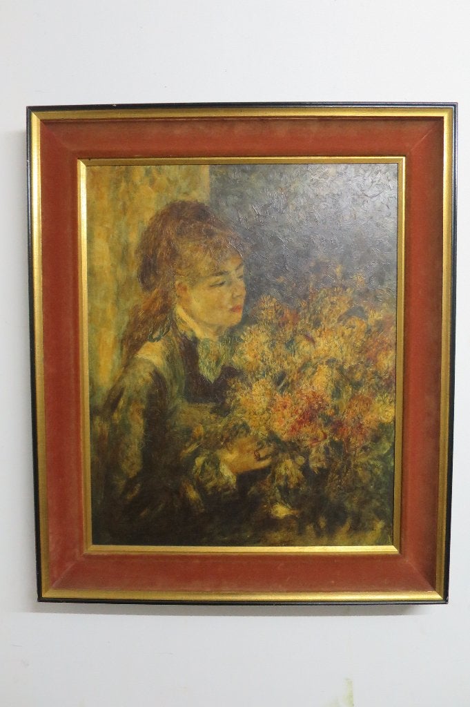 Reproductie Renoir La femme aux lilas jaren 50, Ophalen, Portret of Personen, Impressionistisch, Olieverf