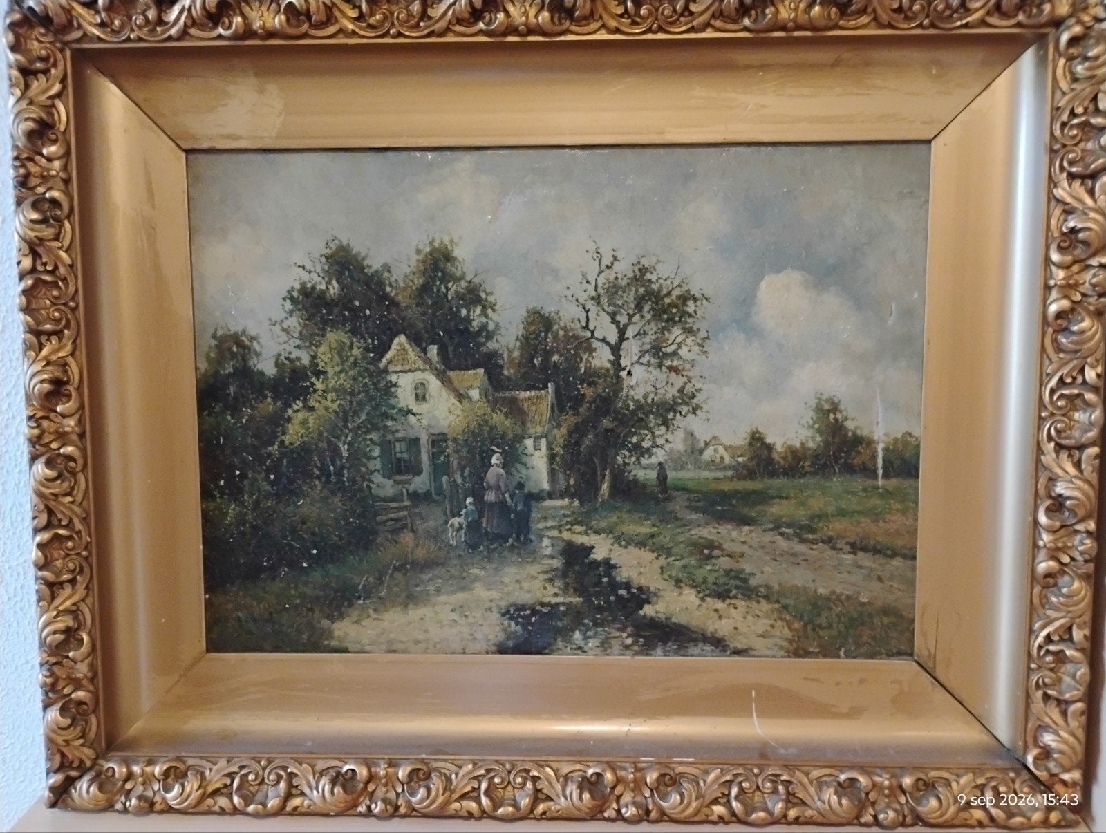 Olieverfschilderij: Hollands landschap met boerderij, Antiek en Kunst, Ophalen