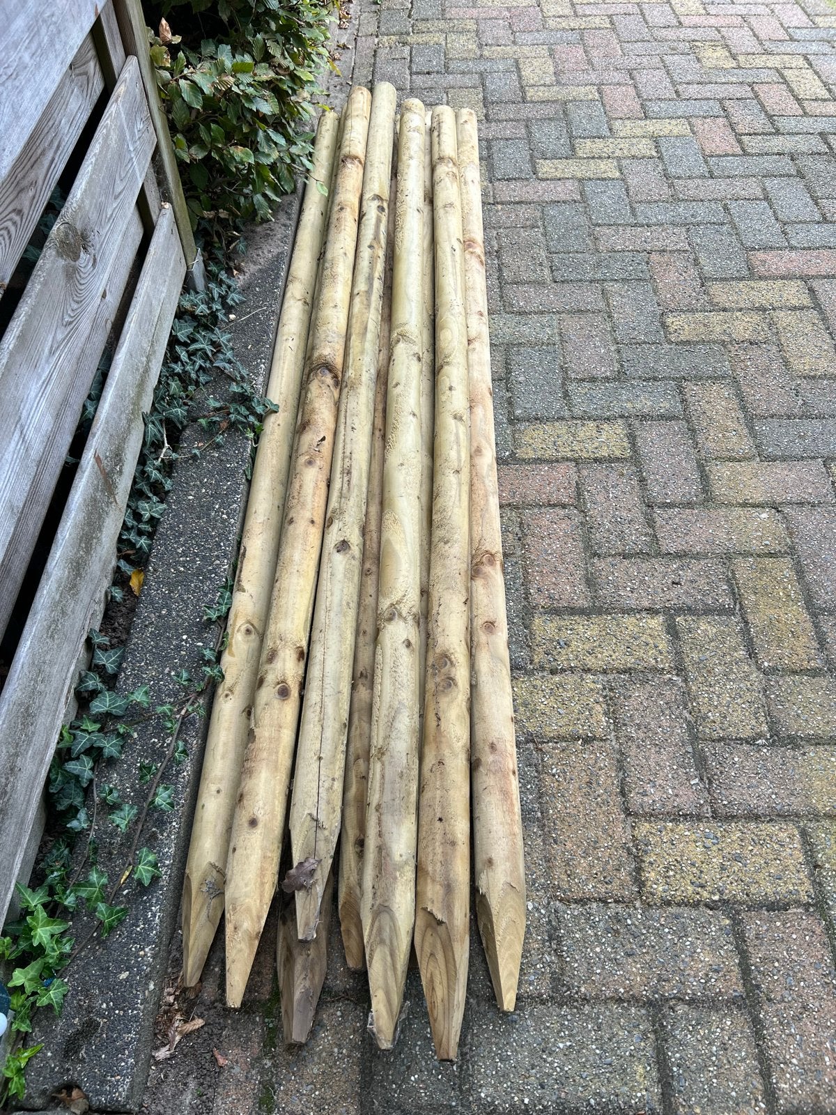 Boompalen 200cm lang, diameter 6 cm - 10 stuks, Ophalen, Nieuw, 180 tot 250 cm, Palen