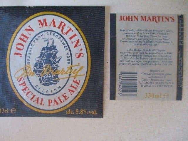 bieretiket Belgie 15-7 (O22) john martin, Verzamelen, Biermerken, Ophalen of Verzenden, Gebruikt, Overige typen, Overige merken