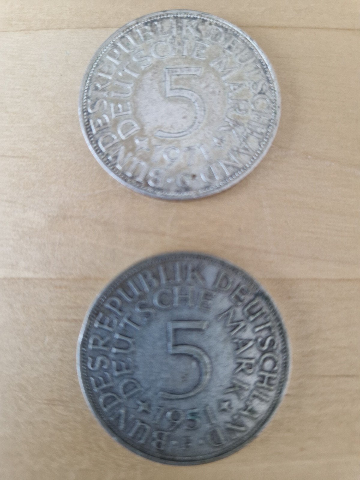 Duitse zilveren 5 Mark munten 1951en 1971, Ophalen of Verzenden, BRD, Gestempeld