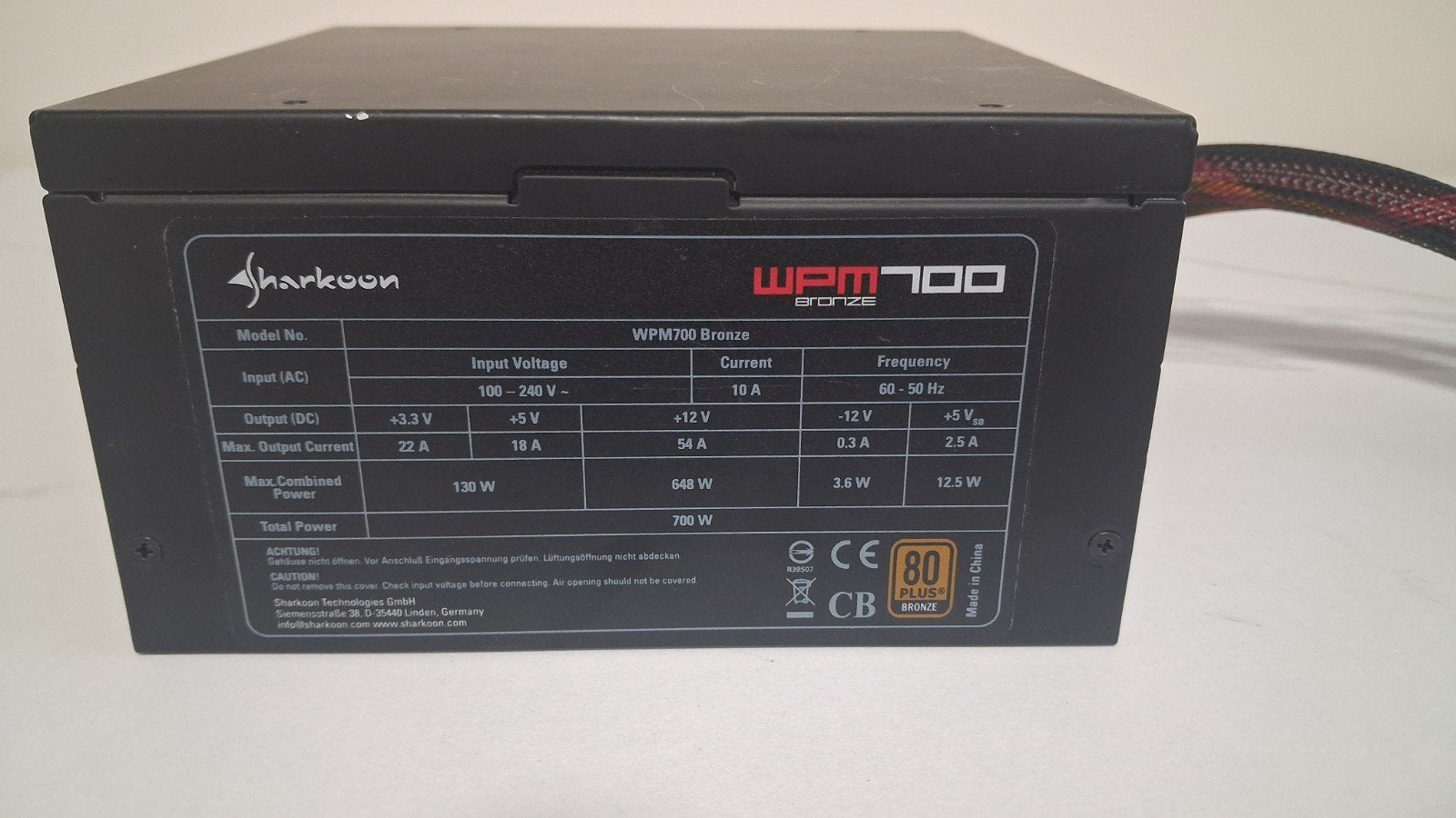 Sharkoon WPM700 700W Semi-Modulaire Voeding - 80+ Bronze, Computers en Software, Ophalen of Verzenden, Zo goed als nieuw