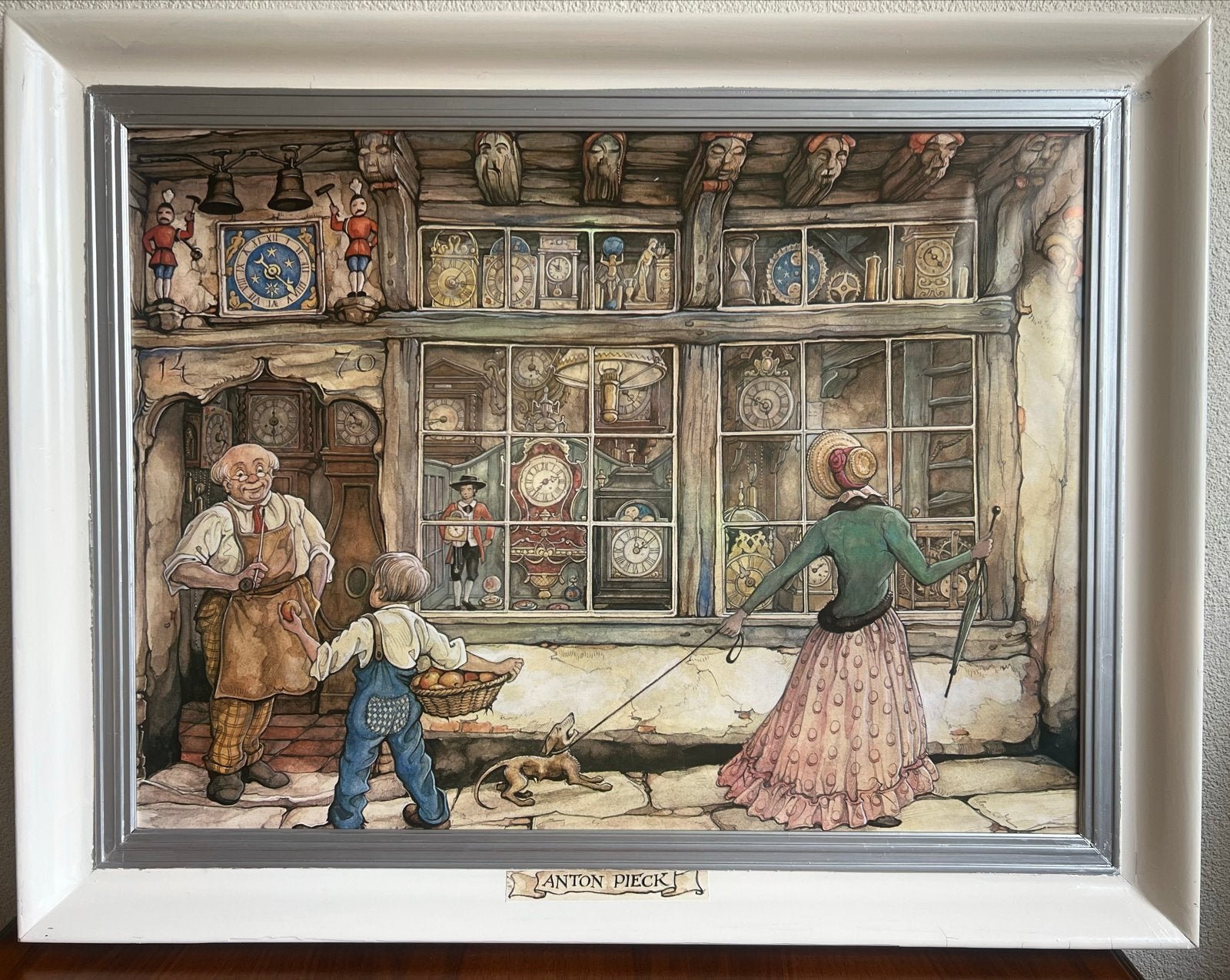 Antiquair in klassieke lijst - Anton Pieck stijl tekening, Ophalen, Tekening, Gemengde techniek, Ingelijst