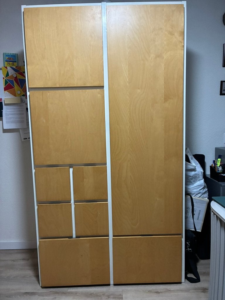 IKEA hang- legkast, Ophalen, 150 tot 200 cm, 25 tot 50 cm, Wit met lichte (houtlook) deuren
