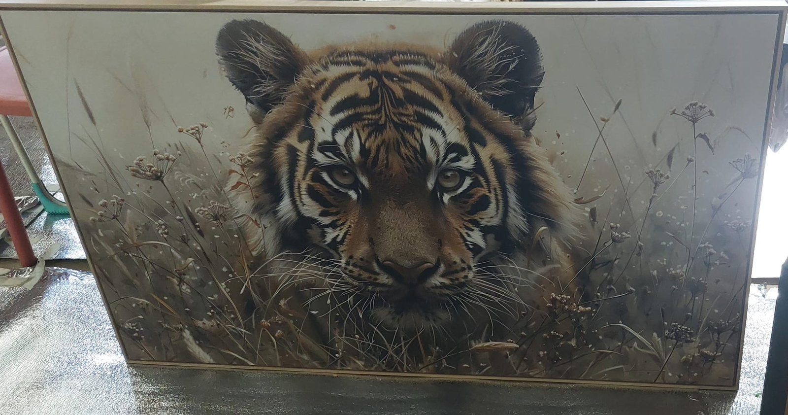 Mooi schilderij van tijger. 118x70, Antiek en Kunst, Ophalen