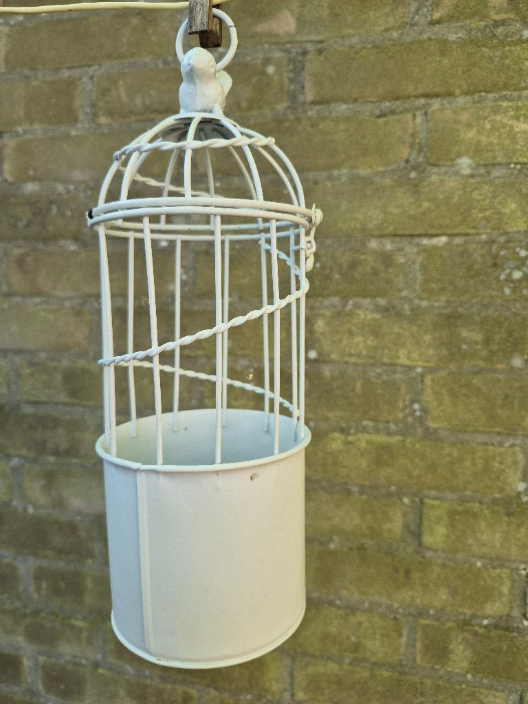 Decoratief vogelkooitje - wit metaal, Gebruikt, Overige stijlen, Ophalen of Verzenden, Metaal