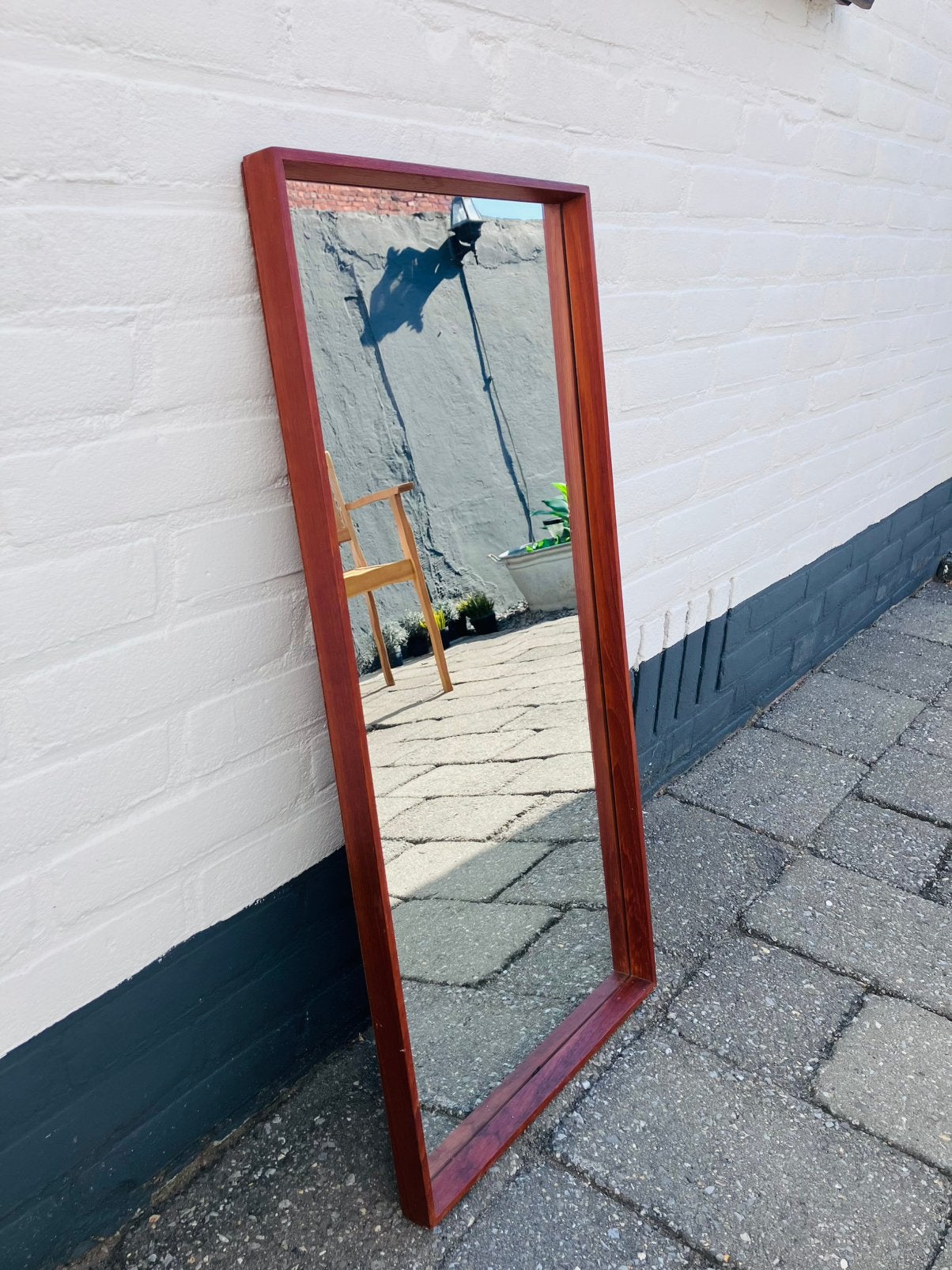 Mooie Vintage teakhouten spiegel, Huis en Inrichting, Woonaccessoires | Spiegels, Ophalen, Minder dan 50 cm, Zo goed als nieuw
