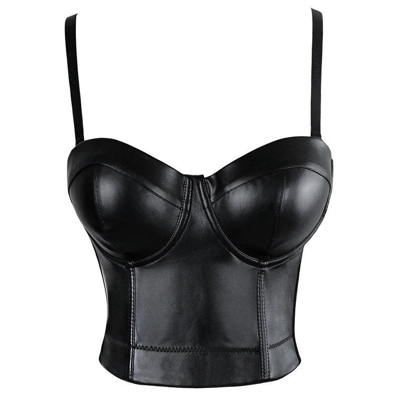 Zwart leren korset bh gothic steampunk punk leer push up, Verzenden, Zwart, BH