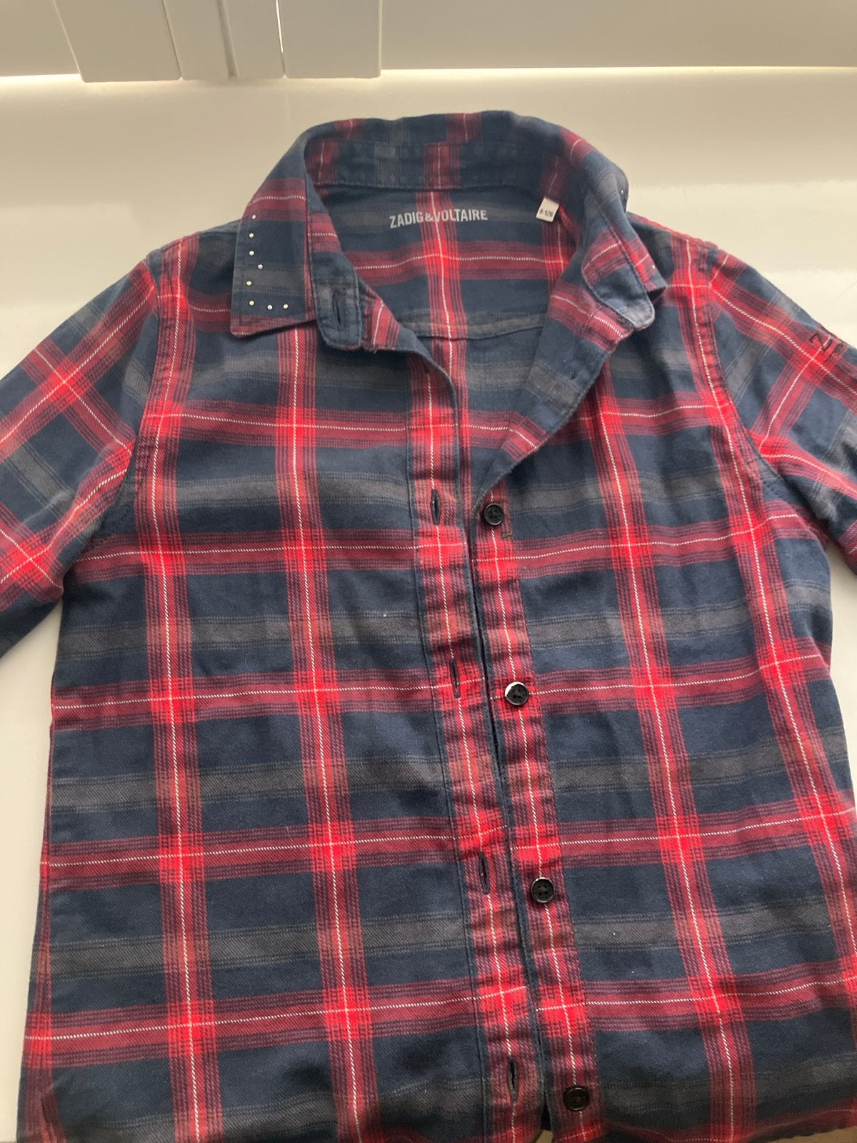 Zadig & Voltaire geruit overhemd met studs - maat 8-126, Kinderen en Baby's, Ophalen of Verzenden, Gebruikt, Jongen of Meisje