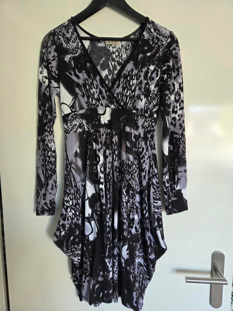 SaSoon Collection Tuniek Jurk Zwart/Wit/Grijs Maat S, Zwart, SaSoon Collection, Ophalen of Verzenden, Maat 36 (S)