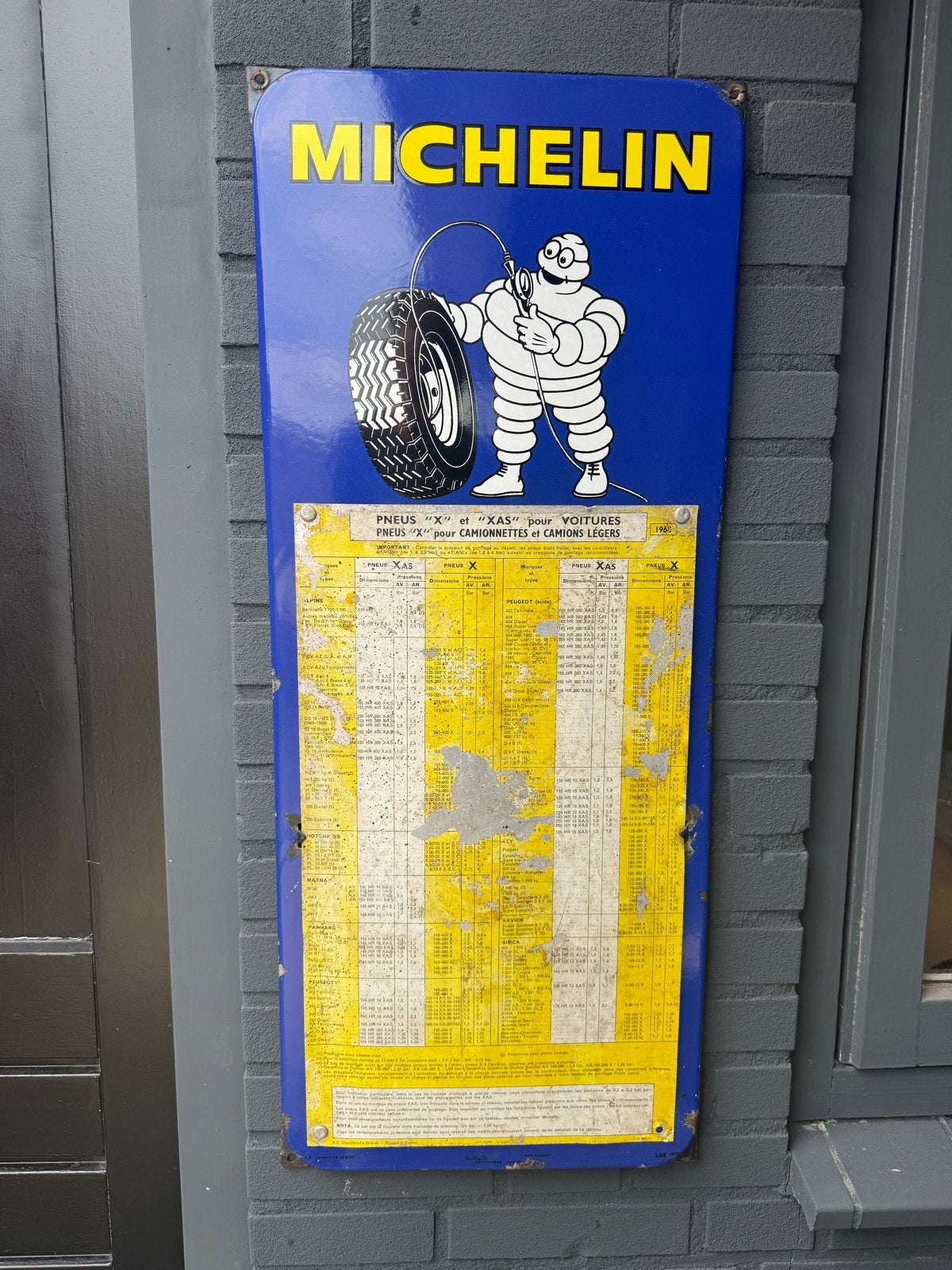 Vintage Michelin Emaille Reclamebord - Bandenspanning 1960, Ophalen of Verzenden