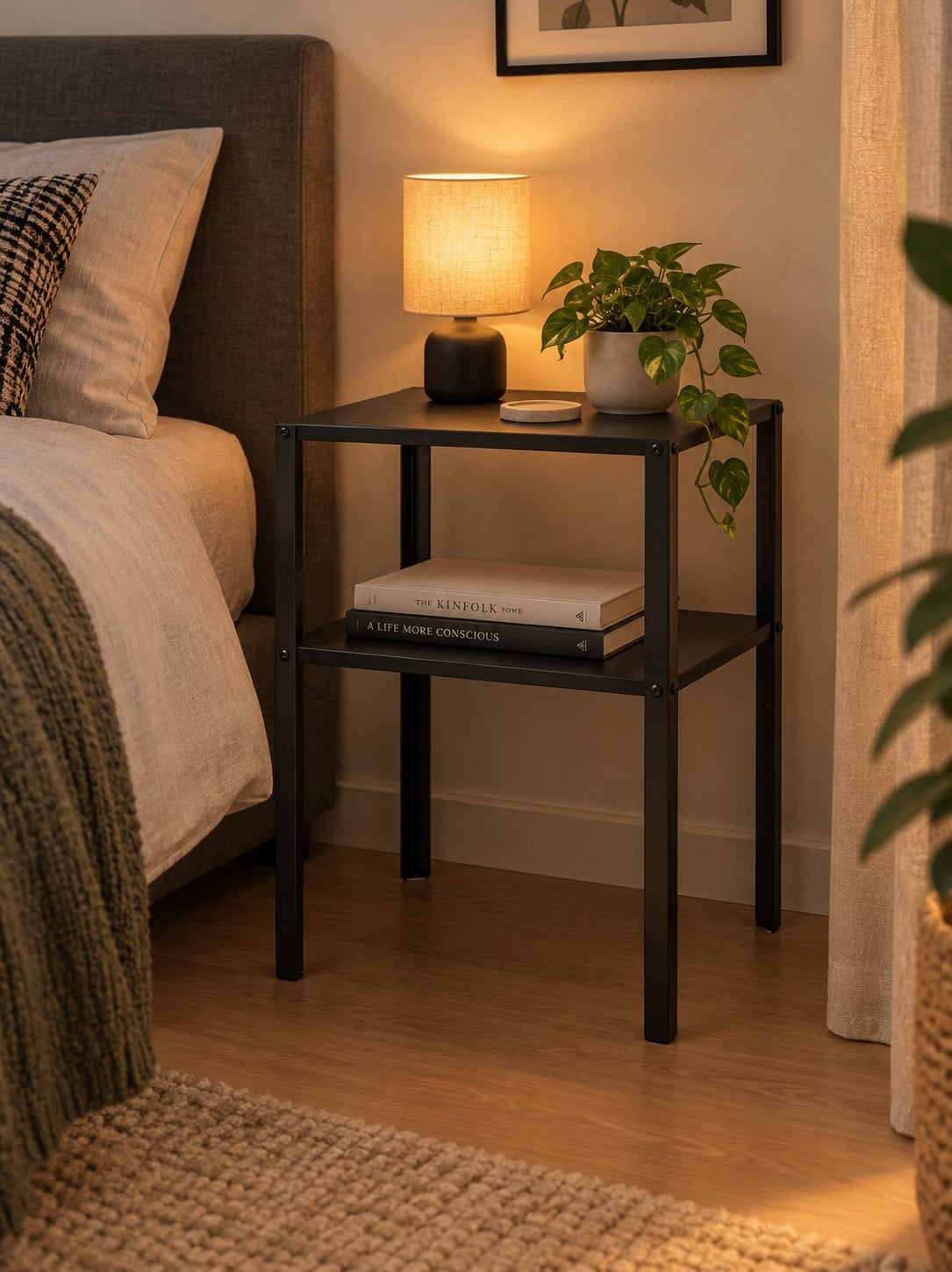 2 IKEA KNARREVIK Nachtkastjes, zwart, Ophalen, Minder dan 45 cm, Metaal of Aluminium, 55 tot 70 cm