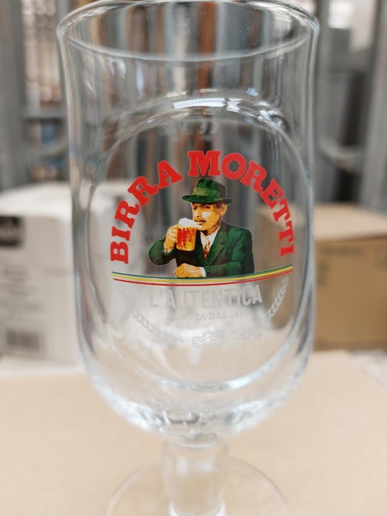 Birra Moretti glazen - doos 6 stuks, Ophalen, Nieuw, Glas of Glazen, Overige merken