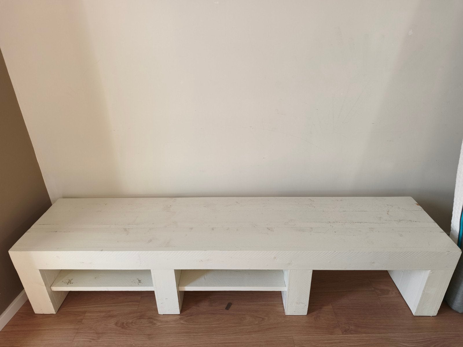 Grote houten witte tv meubel, Ophalen, Gebruikt, 200 cm of meer, 50 tot 100 cm
