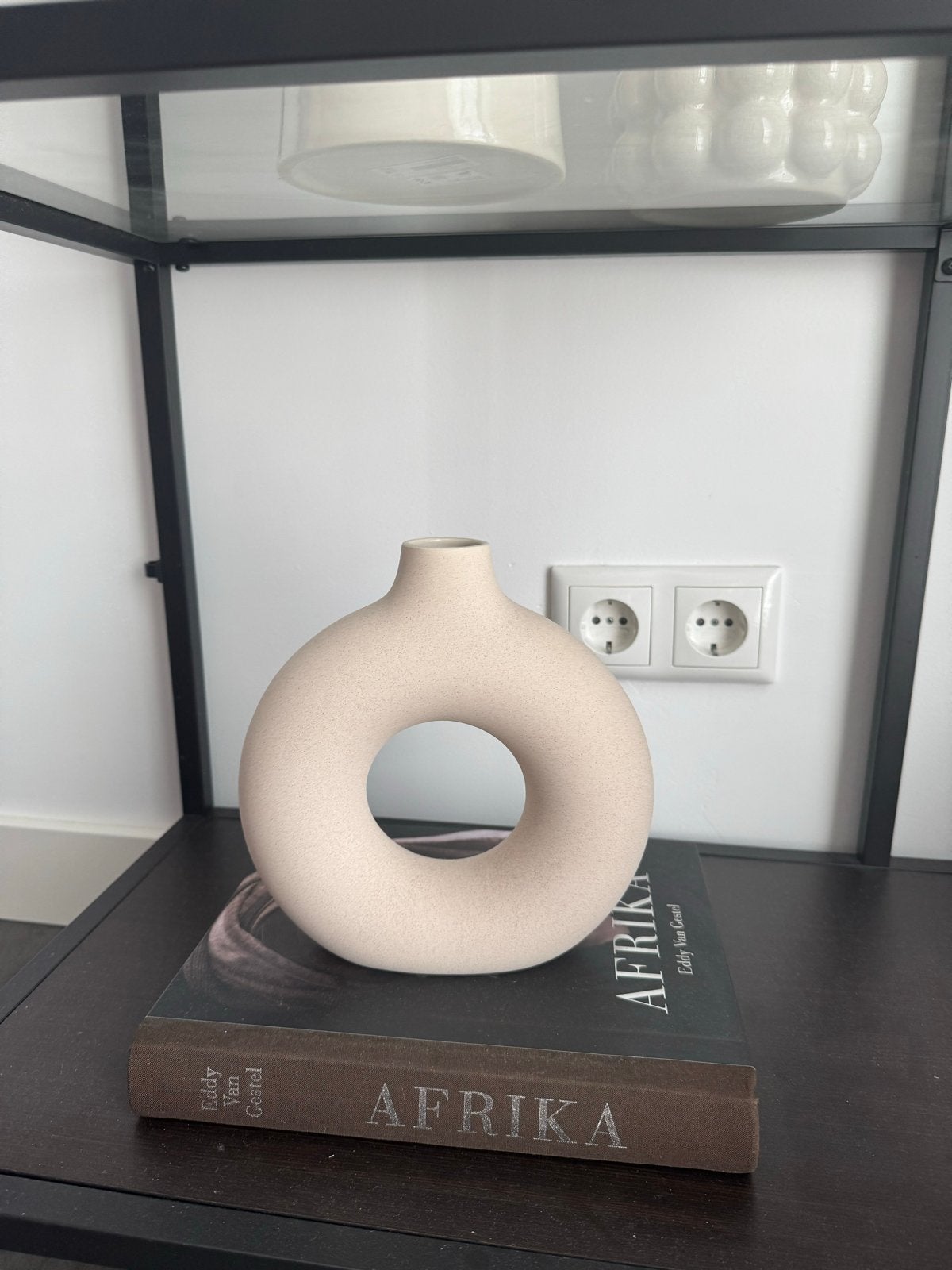 Moderne beige donut vaas - decoratieve vaas, Ophalen of Verzenden