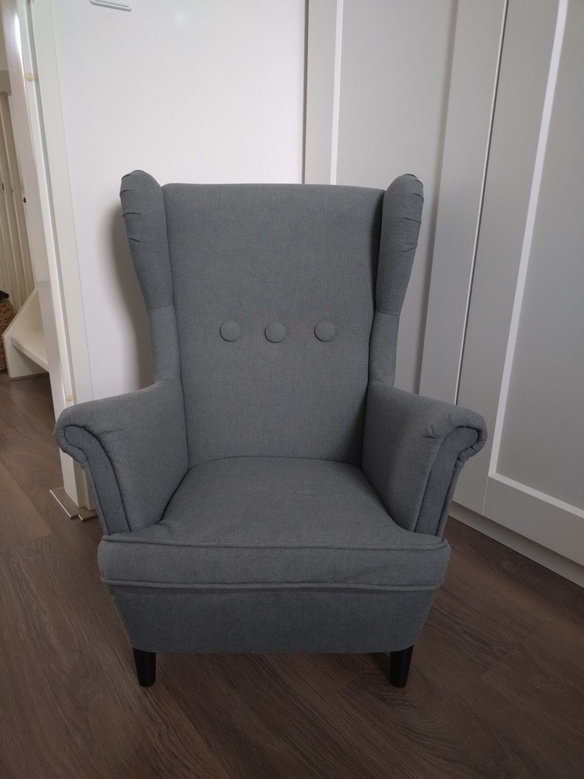 Kinderfauteuil IKEA Strandmon grijs, Huis en Inrichting, Fauteuils, Ophalen, Minder dan 75 cm, Zo goed als nieuw, Stof