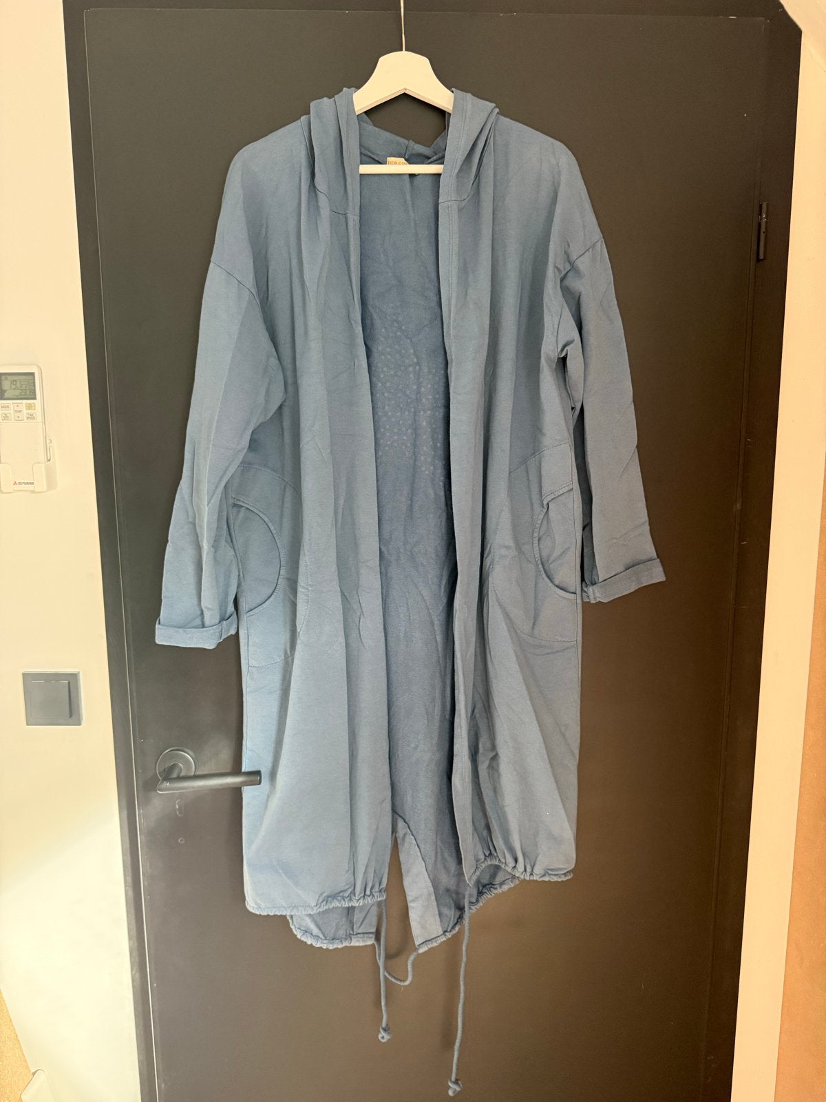 Lange blauwe hoodie jas met ster - One Size, Ophalen of Verzenden, Nieuw, Maat 46/48 (XL) of groter, Blauw