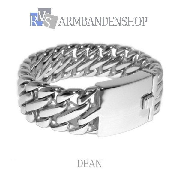 Armband rvs zilver heren armband "Dean" staal., Verzenden, Nieuw, Zilver, Staal