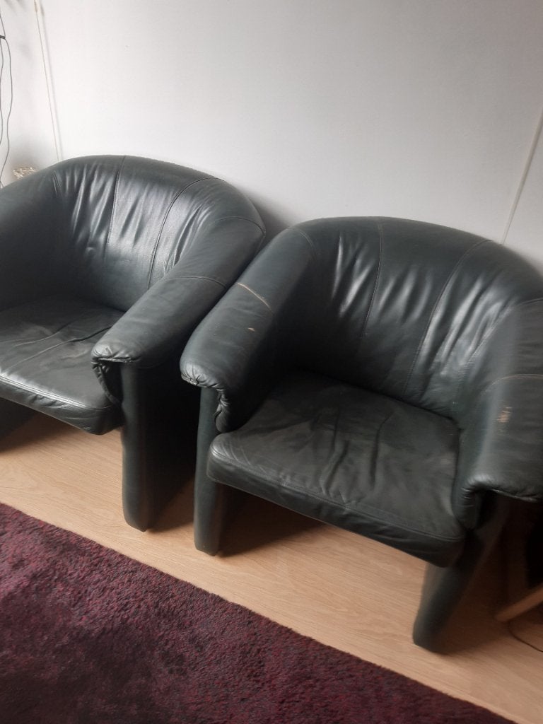 2 echt leer stoelen,  12,00 euro per stuk, Ophalen, Twee, Zwart, Leer