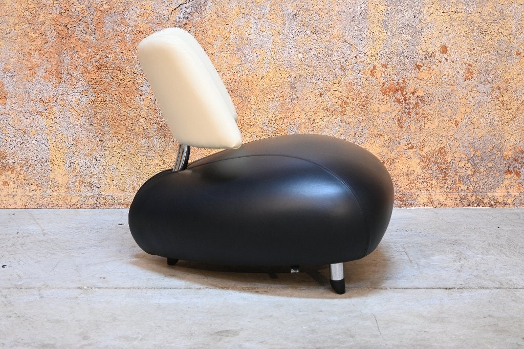 ZGANieuw Leolux Pallone design fauteuil in zwart wit leer, Leolux, Leolux, 75 tot 100 cm, Ophalen of Verzenden
