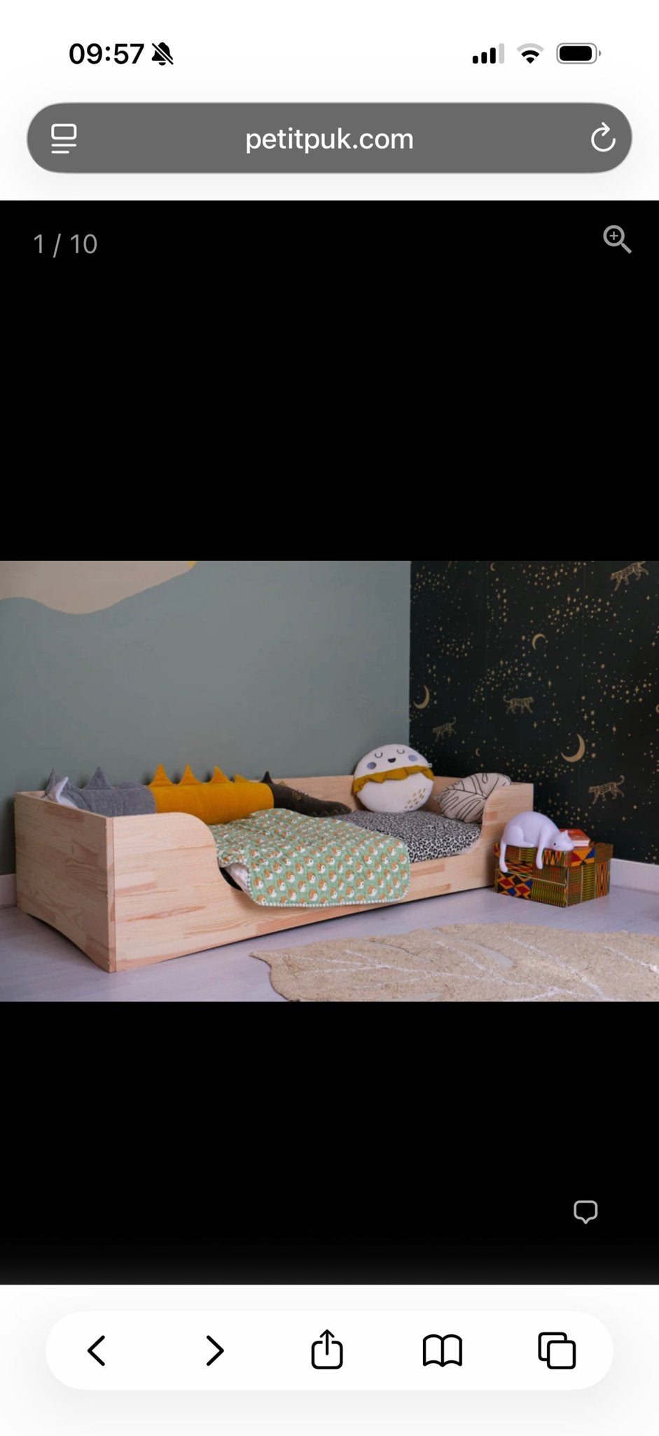 Kinderbed JIP Petit Puk - 90x200 cm - Donkergrijs, Kinderen en Baby's, Ophalen, 85 tot 100 cm, Zo goed als nieuw, Lattenbodem