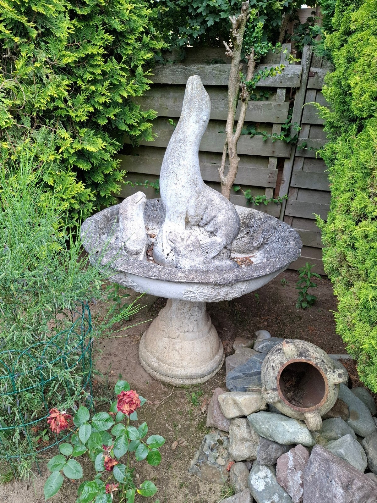 Vintage betonnen zeehonden fontein voor tuin, Ophalen, Gebruikt, Beton, Dierenbeeld