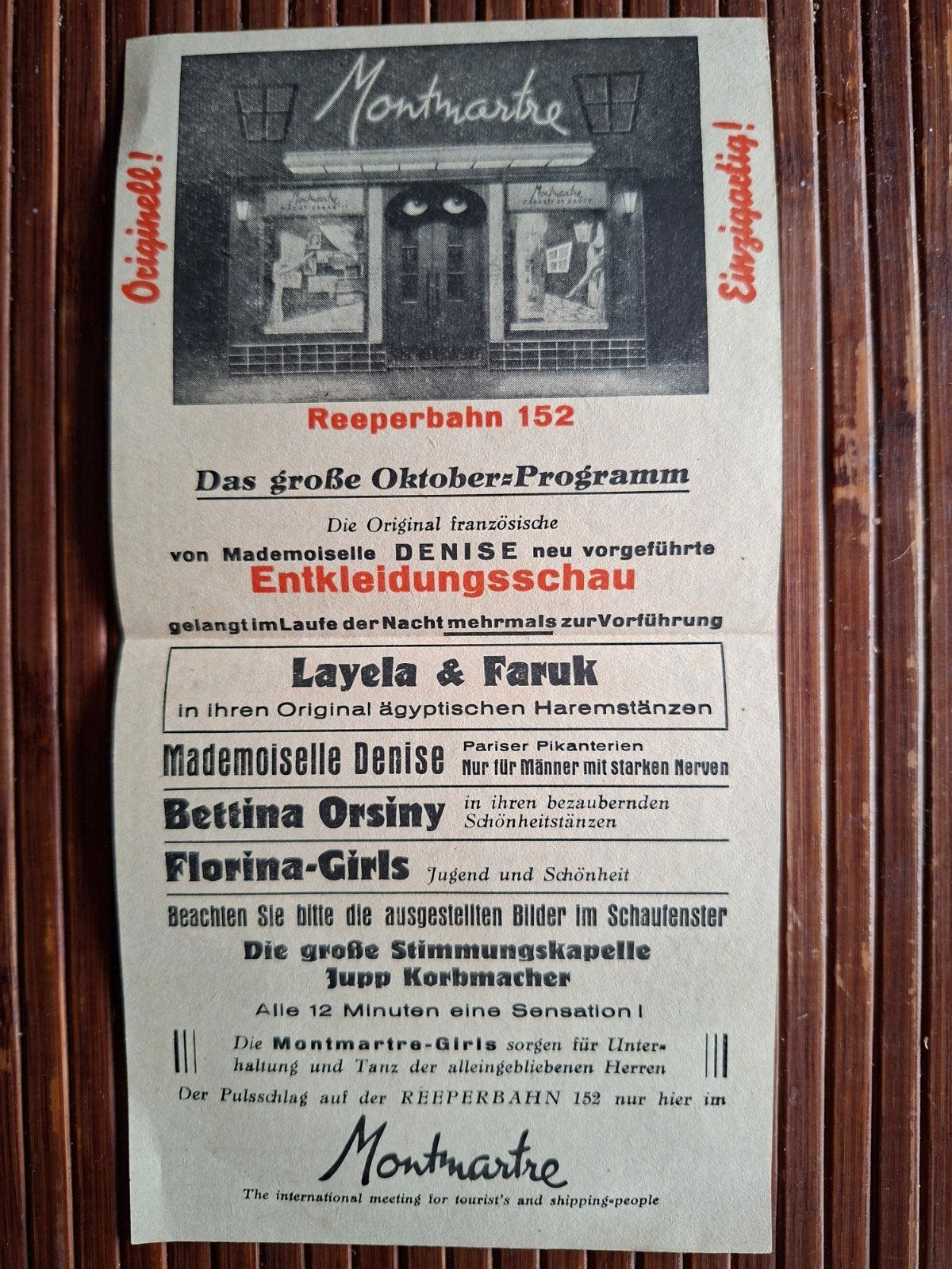 Vintage Montmartre Reeperbahn 152 Programma - Origineel!, Ophalen of Verzenden