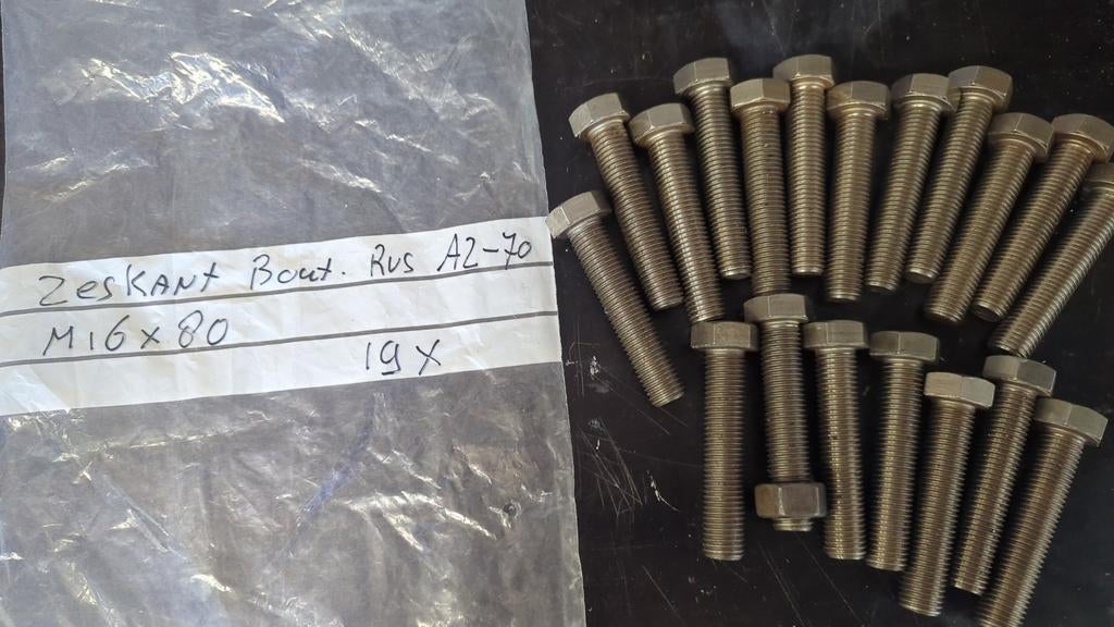 Rvs zeskant bouten M16x80 A2-70, Ophalen of Verzenden, Nieuw